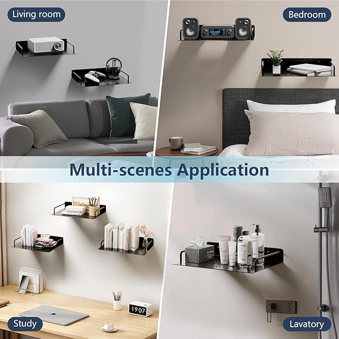 Floating Shelves for Projector, Metal Wifi Router Shelf, Cable Box Wall Mount, Dvd Player Shelf, Wall Mounted Floating Stand/Holder-2pcs