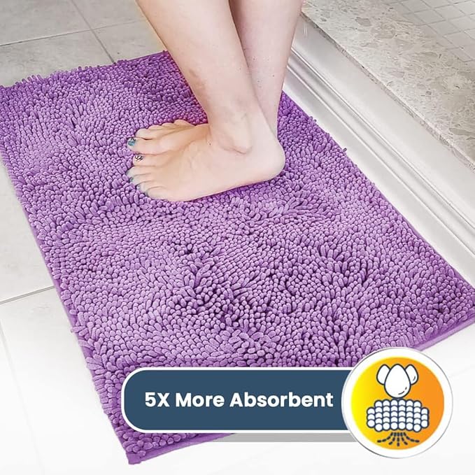 Muddy Mat® AS-SEEN-ON-TV Highly Absorbent Microfiber Door Mat and Pet Rug, Non Slip Thick Washable Area and Bath Mat Soft Chenille for Kitchen Bathroom Bedroom Indoor and Outdoor - Purple 36" x 120"
