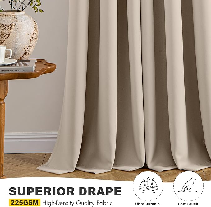 MIULEE Blackout Curtains for Bedroom 2 Panels 40 x 63 Inch Long Taupe | Thermal - Image 5