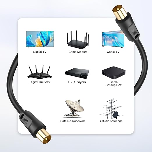 XMSJSIY RG6 Coaxial TV Cable 9.5mm TV Male to Male Adapter Cord w/ 9.5mm TV Female to Female Coupler Connector Cord for HDTV,Set-top Box, Radio,Satellite Receivers - 5M/16.4FT