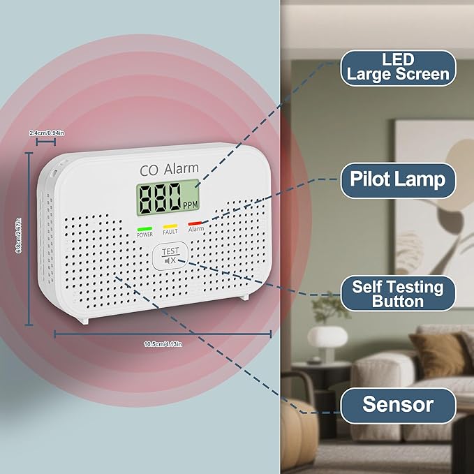 Carbon Monoxide Detector Powered by AA Battery (not Included),CO Monitoring Alarm with LCD Display Screen, Used for Home Basement Kitchen, Hotel Garage, Bedroom, Living Room Voice Alarm 4 Pack
