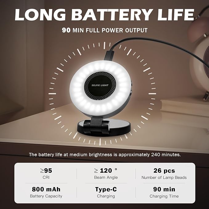 PrielPaek 3-in-1 Magnetic Beauty Selfie Light for Phones, with 2.4" Mirror Magnetic Selfie Light, Adjusted 3 Modes, Rechargeable Fill Light for Selfies, for Photography,Makeup,Vlog,TikTok,Video(Black)