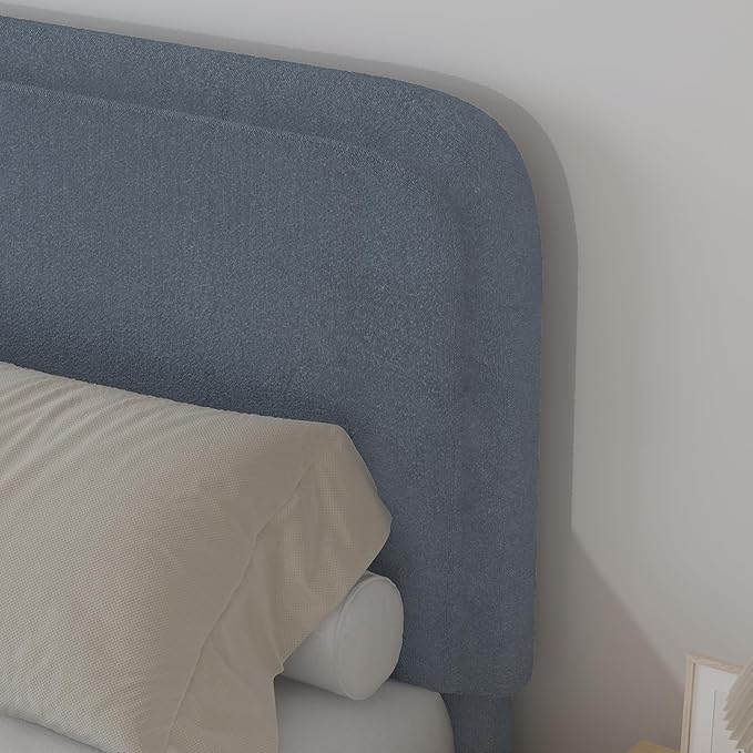 BarnFurin Twin Bed Frames with Headboard,Cloud Boucle Upholstered Platform Bed, Modern Style, Soft Rounded Corners, No Box Spring Needed, Easy Assembly, Blue