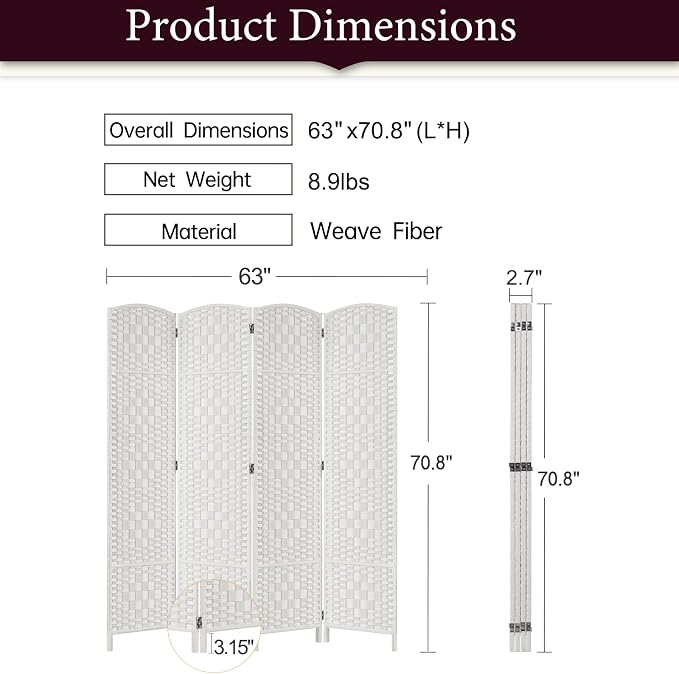 RHF Room Divider Panel, Partition Room Dividers, 4Panel Privacy Screen - Image 3