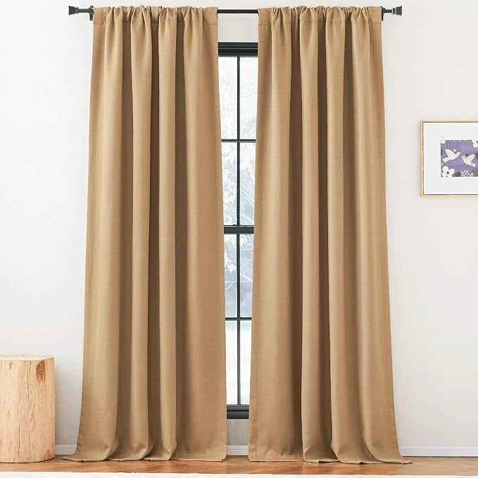 NICETOWN Thick Faux Linen Room Darkening Caramel Curtains 96 inches Long - Image 4