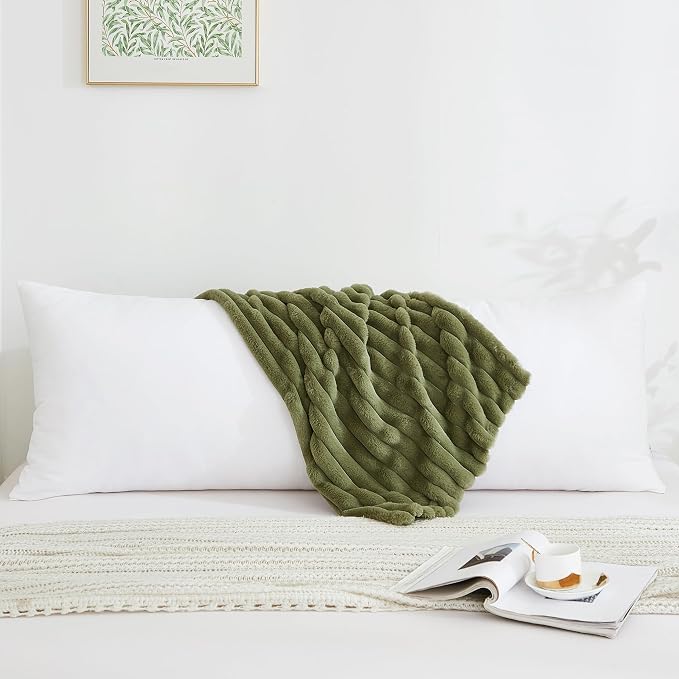 Full Body Pillow with Fluffy Stripe Faux Fur Removable Cover, Long Bed Pillow - Image 2