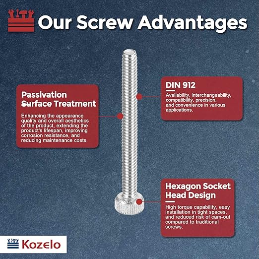 Kozelo 40pcs Socket Head Cap Screws - [M2-0.4 x 22mm] 304 Stainless Steel Allen Socket Drive for Electrical Motor 3D Printing Fan Engine Replacement Use, Silver