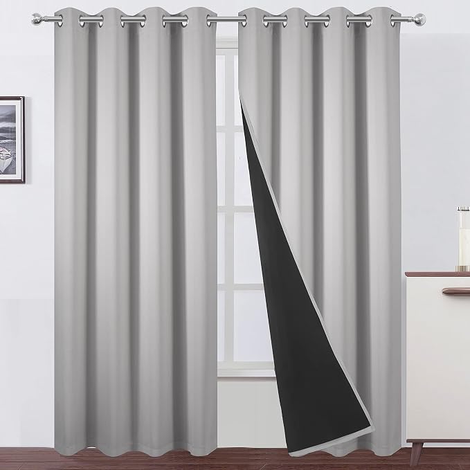 100% Blackout Curtains 52 x 95 Inch/Light Grey Curtains 2 Panels by Lemomo