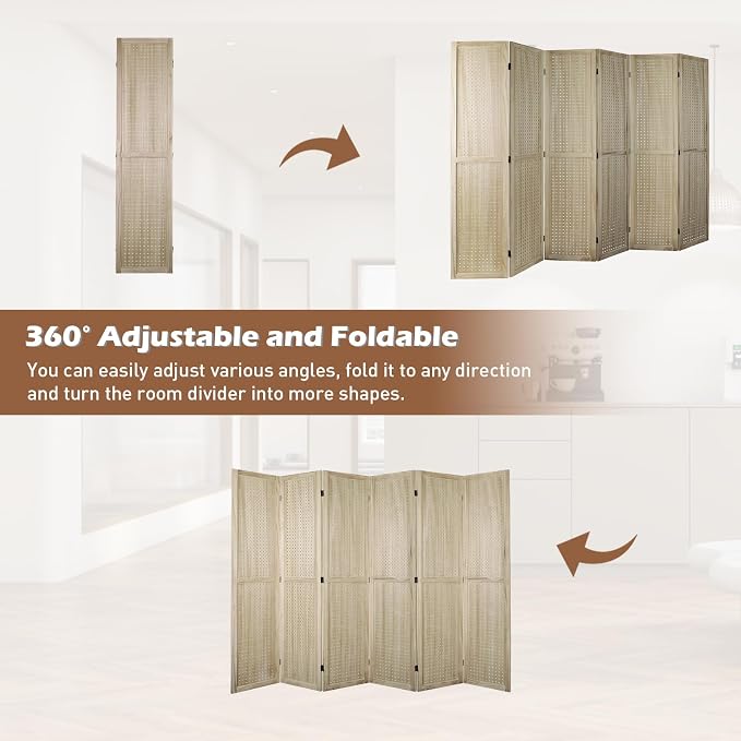 6 Panel Pegboard Room Divider | Natural Wood Folding Privacy Screen - Image 5