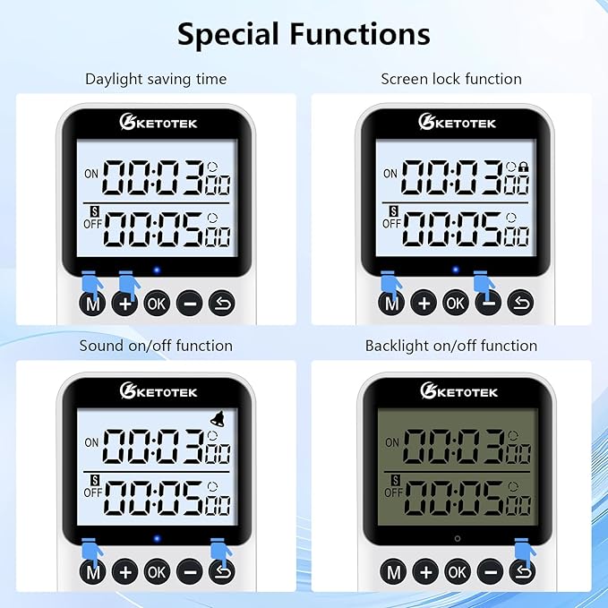 KETOTEK KTTS02 Digital Timer Outlet Plug in Timer Switch Socket Indoor Infinite Repeat Cycle Electrical Timer Switch, Countdown Timers for Lights,Aquarium,Pets Home Appliances
