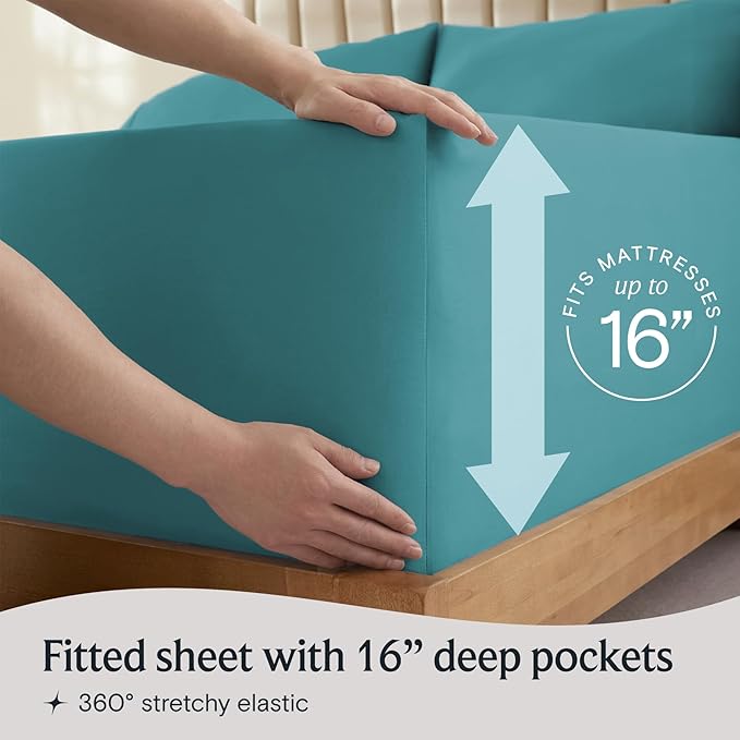 LuxClub 4 PC California King Sheet Set, Deep Pockets Wrinkle Free Cooling Bed Sheets Hotel Bedding for Women, Men, Includes 1 Fitted Sheet, 1 Flat Sheet and 2 Pillowcases-Teal