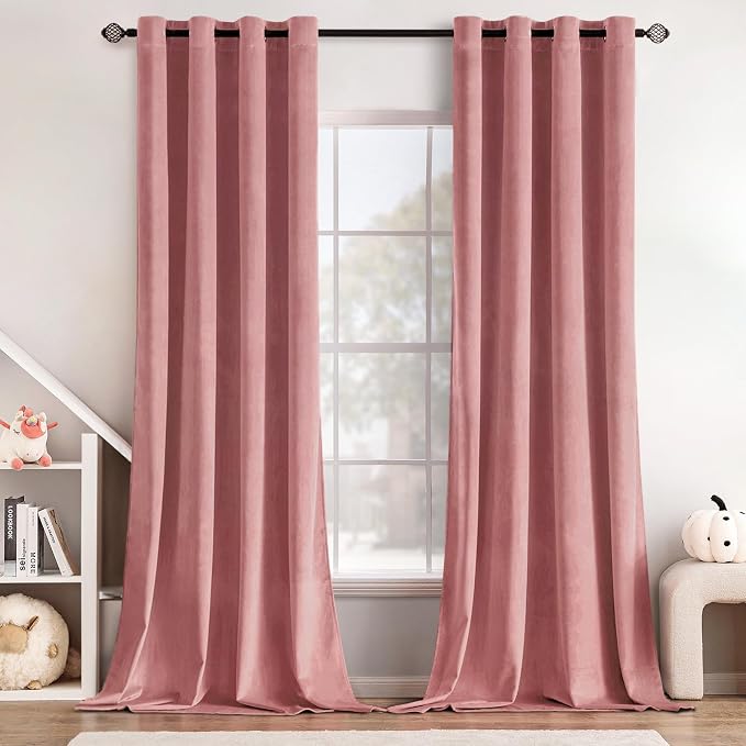 MIULEE Velvet Curtains Blush Pink 52 x 96 Inch Length Set of 2 | Grommet Drapes by MIULEE