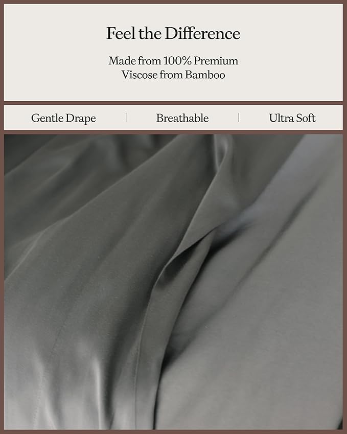 Cozy Earth Luxury Bed Sheet Set - 100% Viscose from Bamboo Fabric, Ultra-Soft & Breathable, Fits Regular & Deep Pocket Mattresses up to 20" - 4 Pieces California King Sheet Set Dove Grey