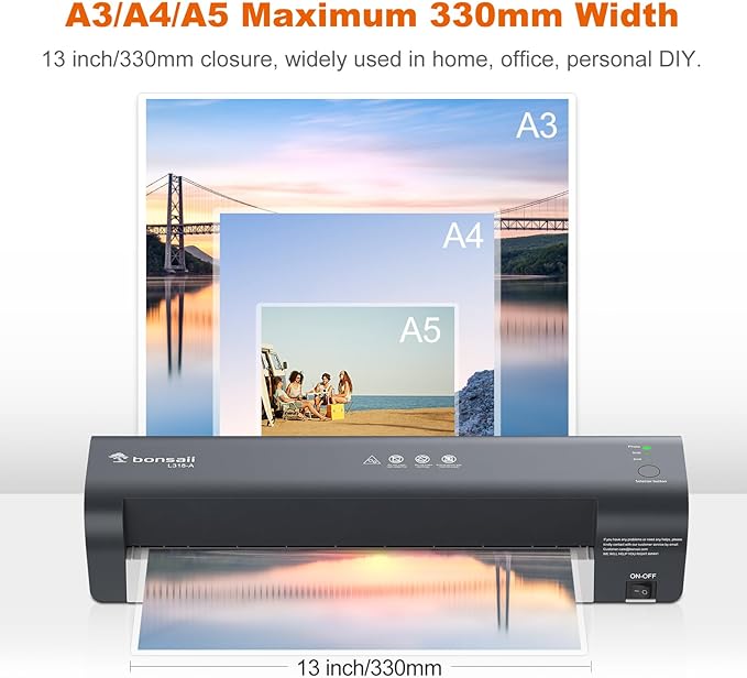 Bonsaii Laminator, 13 Inch 7-in-1 Thermal Laminator Machine with Never Jam Technology, with 40 Laminting Sheets for Home, Office, and Classroom Organization Supplies