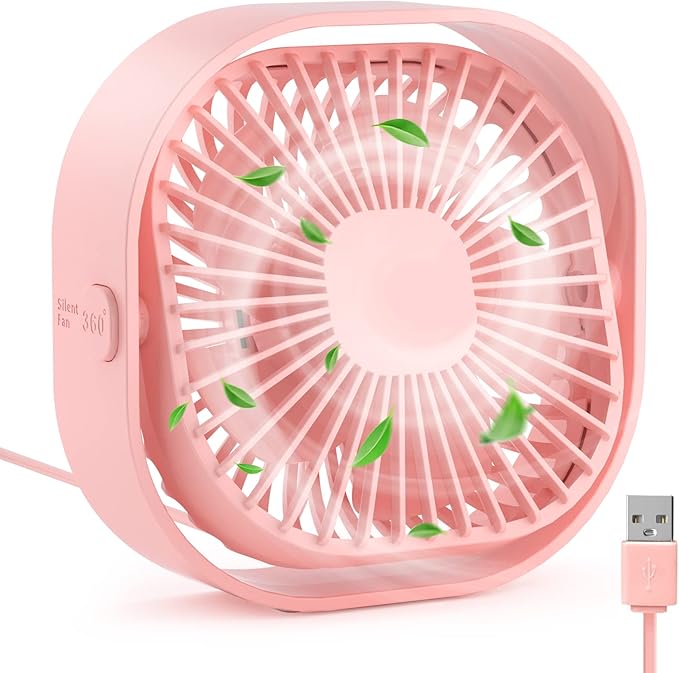 RJVW 4 Inch Small USB Desk Fan, 3-Speed Portable & 360°Rotatable Mini Cooling Fan, USB-Powered Desktop Fan for Home Office Bedroom Dorm Indoor Outdoor Summer Gift