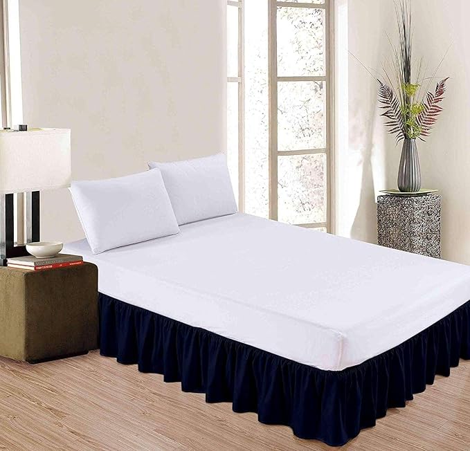Navy Blue Solid Ruffled Bed Skirt Full XL-8" Inch Drop Split Corner, Microfiber Bedskirt with Platform Three Sided Coverage