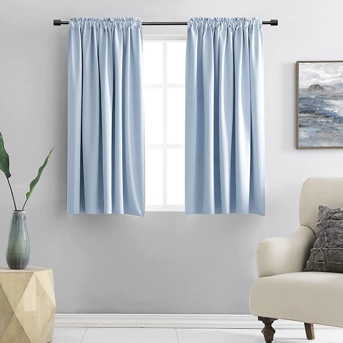 Light Blue Draperies Curtains for Kids Room, Small Window Treatment Thermal by DONREN