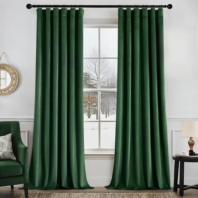 MIULEE Velvet Curtains 50W x 108L 2 Panels Hunter Green Blackout Curtains | by MIULEE