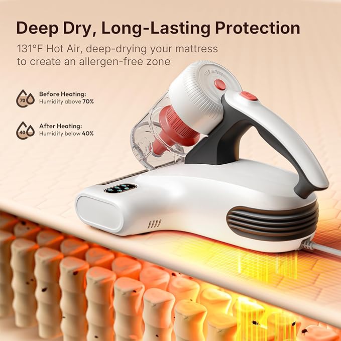 JIGOO J200 Improve Sleep Mattress Vacuum Cleaner Uv Sanitizing, Deep Cleaning Bed Vacuum Non-Destructive Fabrics, 99.9% Effective Filtration for Allergy Sufferers
