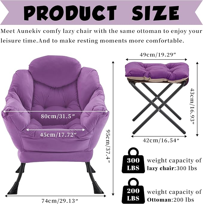 Lazy Chair with Ottoman, Comfy Reading Chair, Lounge Chair - Image 2