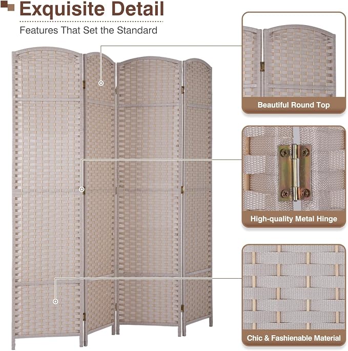 Room Divider 4 Panel 5.6 FT Tall Privacy Screen Waterproof Wood Frame Partition - Image 3