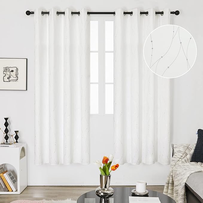 Deconovo Blackout Grommet Silver Pattern Printed Curtains, Pure White, 52W x - Image 2