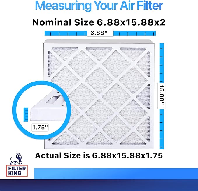 Filter King 6.88x15.88x2 Air Filter | 4-PACK | MERV 8 HVAC Pleated A/C Furnace Filters | MADE IN USA | Actual Size: 6.88 x 15.88 x 1.75"