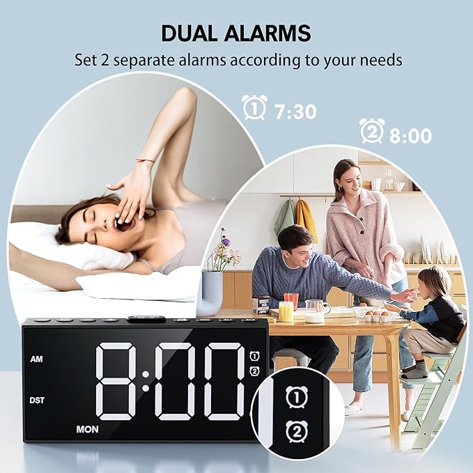 Mesqool Loud Alarm Clock for Heavy Sleeper, with Vibration for Hearing Impaired Deaf, Annoying Clock for Bedroom,USB Port,Dual Alarm with Snooze