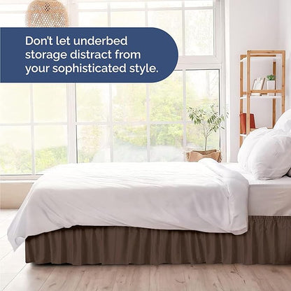 Wrap Around Dust Ruffle Bed Skirt - Brown - Twin/Twin XL Size Beds with 12 Inch Drop - Easy Fit Elastic Strap - Adjustable Pleated Bedskirt w/Brushed Fabric - Wrinkle Free - Women, Men, Kids & Teens