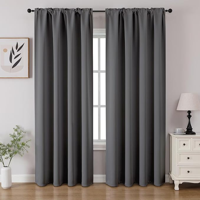 CUCRAF Light Grey Blackout Curtains 84 inch Length 2 Panels Set, Rod Pocket by CUCRAF