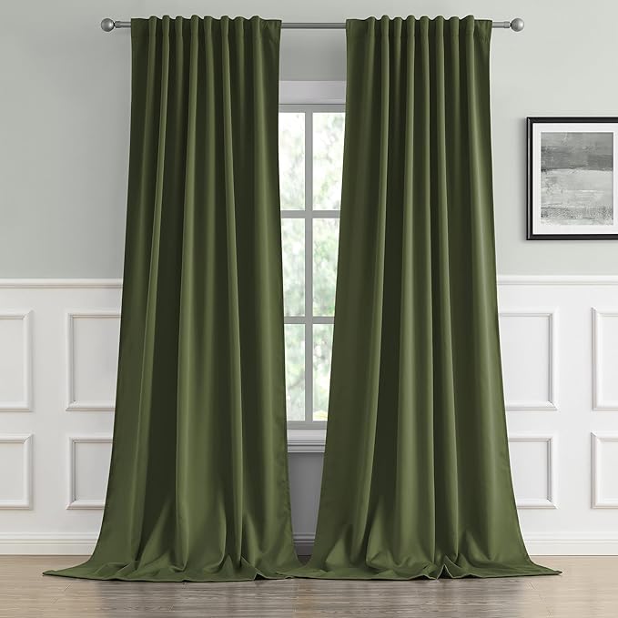 Olive Dark Green Curtains 120 Length 2 Panels, 52 by 120 Inches Long by DUALIFE