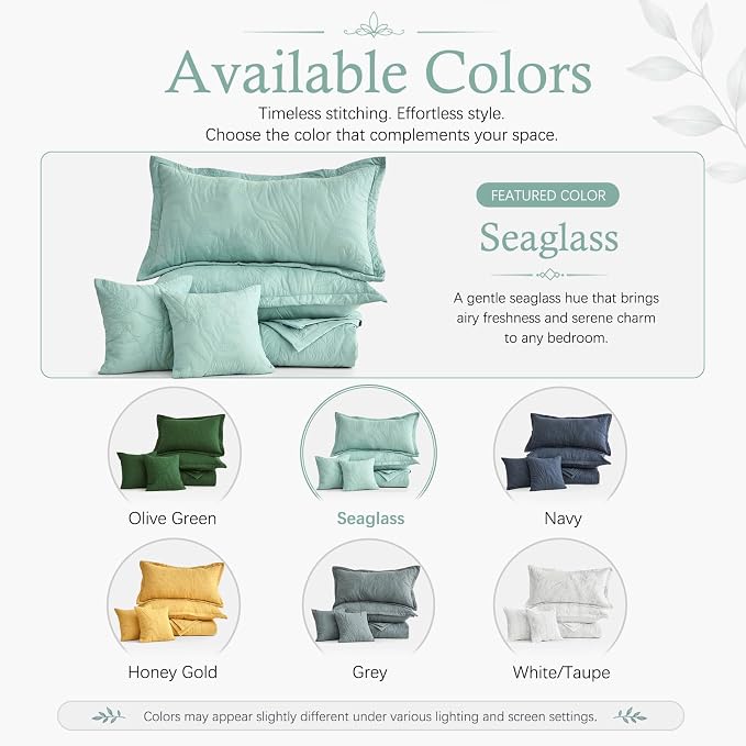HZ & HY Oversized Queen Bedspreads, Seaglass | Generous Coverage, 5-Piece Quilt - Image 5