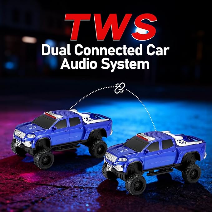 WSTER WS-X65 Pickup Truck Replica Bluetooth Speaker – HD Sound, FM Radio, TWS Stereo, LED Party Lights, USB/TF Playback, Built-in Mic – Cool Portable Car Design Speaker for Outdoors & Home (Blue)
