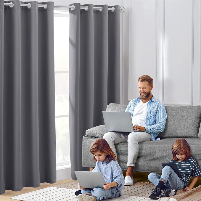 HOMEIDEAS Grey/Gray Blackout Curtains - Image 2