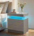 LED Nightstand with Wood 2 Drawers Modern Bedside Table by Unknown