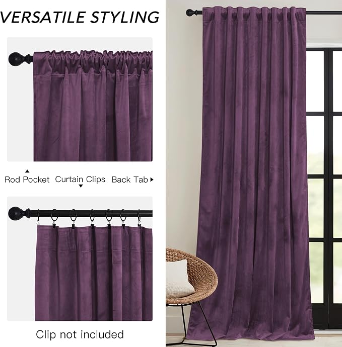 RYB HOME Purple Velvet Blackout Curtains 84 inches - Image 3