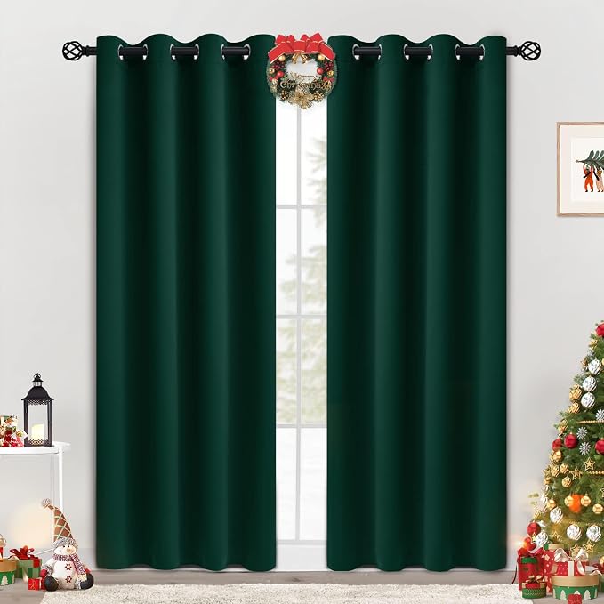 COSVIYA Grommet Dark Green Blackout Room Darkening Curtains 96 inch Long | by COSVIYA