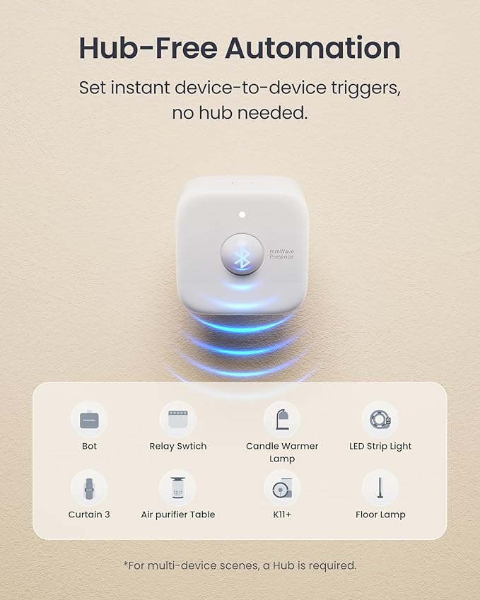SwitchBot Smart mmWave Radar Motion Sensor, Bluetooth Presence Sensor with Dynamic Detection & Zone Positioning, Compatible with Alexa, HomeKit & Apple Home via SwitchBot Hub, 2-Year Battery Life