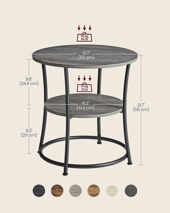 VASAGLE 21.7-Inch Round Side Table, 2-Tier End Table | Nightstand - Image 3