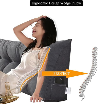 SAMTY Triangular Wedge Pillow headboard King Size for Couch Large headboard Pillow with Removable Cover Back Rest Pillows for Sitting up in Bed