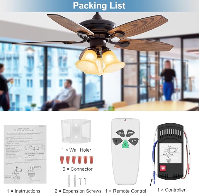 Universal Ceiling Fan Remote Control Kit Dimmable, Replacement for Harbor Breeze Hunter Hampton Bay Litex Kichler Allen + Roth Westinghouse Honeywell Ceiling Fans FAN-28R KUJCE9103 CHQ8BT7030T