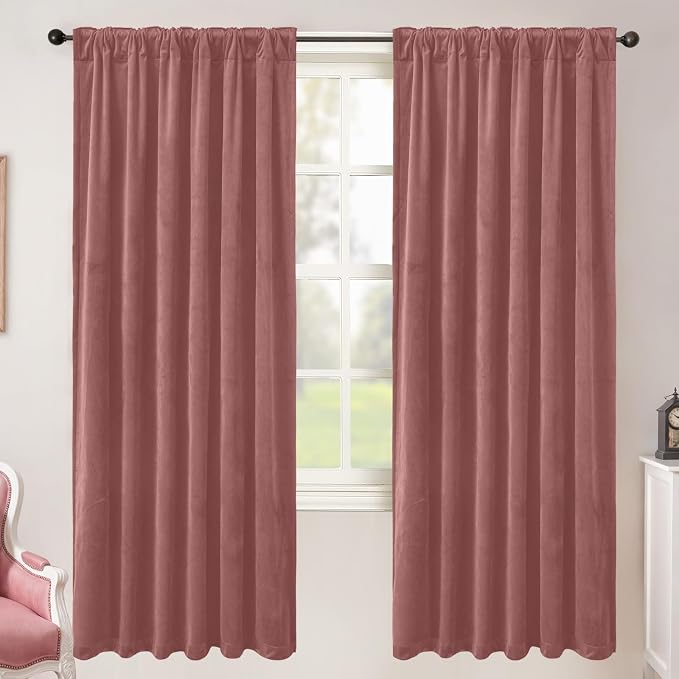 BGment Dusty Rose Pink Velvet Curtains 72 Inch Length - Image 2
