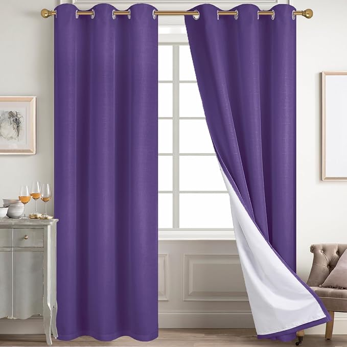 Diraysid 100% Blackout Curtains Purple Linen Curtains - Image 6