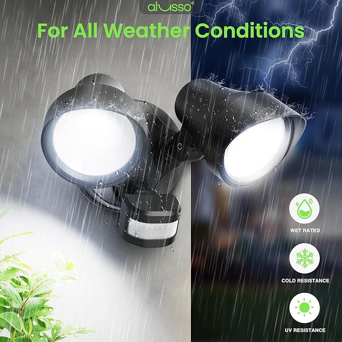 ALUSSO Motion Sensor Outdoor Lights, 30W 3500LM Flood Lights Outdoor, 3 Modes (Dusk to Dawn/Auto/On Time), 3CCT 3000K/4000K/6500K Waterproof Hardwired Security Light ETL Listed for Porch Garage, 1PC