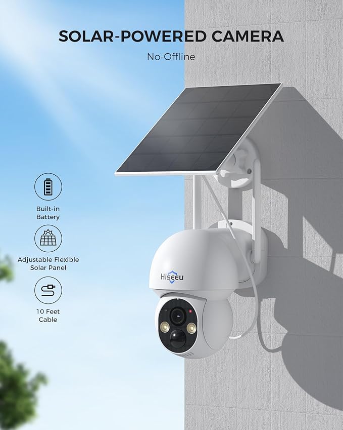 Hiseeu Solar Camera Wireless Outdoor, Home Security Camera System, 2.4G & 5G WiFi, Solar-Powered 4MP 8 Cam-Kit, Color Night Vision, 360° View, Pan & Tilt, 1TB HDD Local Recording, No Montly Fees