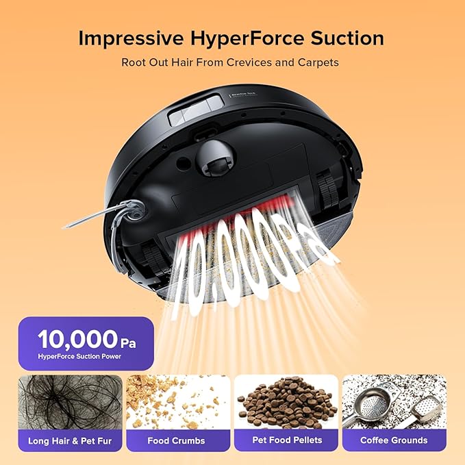 roborock Q10 S5 Robot Vacuum and Mop Cleaner, 10000Pa HyperForce Suction, Dual Anti-Tangle System, Auto-Lifting Mop, ReactiveTech Obstacle Avoidance, App Control, for Pet Hair and Carpet, Black
