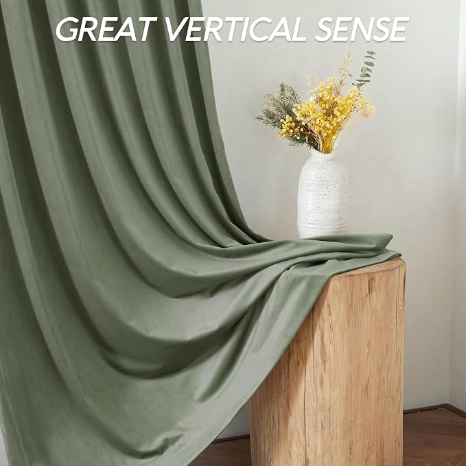 RYB HOME Sage Green Velvet Blackout Curtains 84 inches, Room Darkening Thermal - Image 5