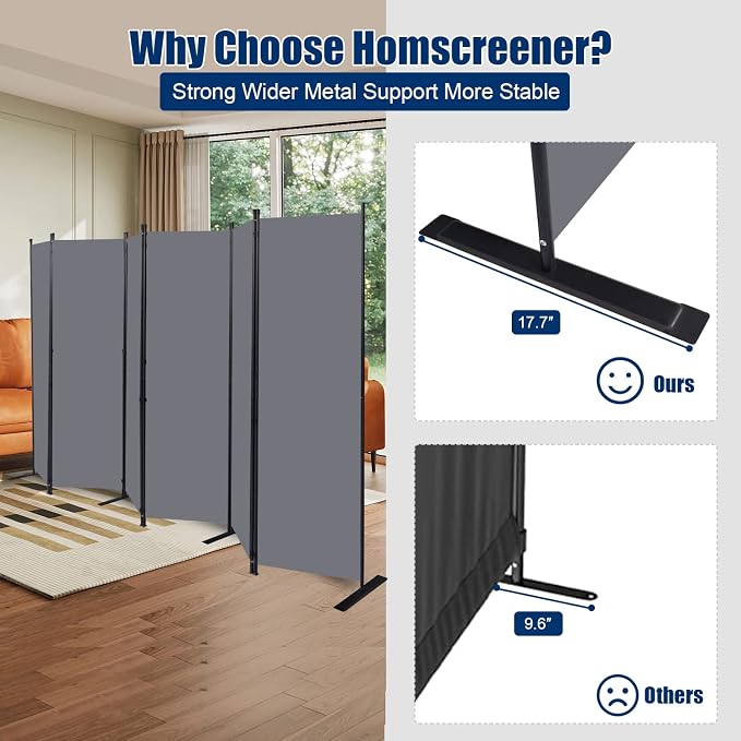 Room Divider 6 Panel-132''Wide, 6FT Room Dividers and Folding Privacy Screen | - Image 3