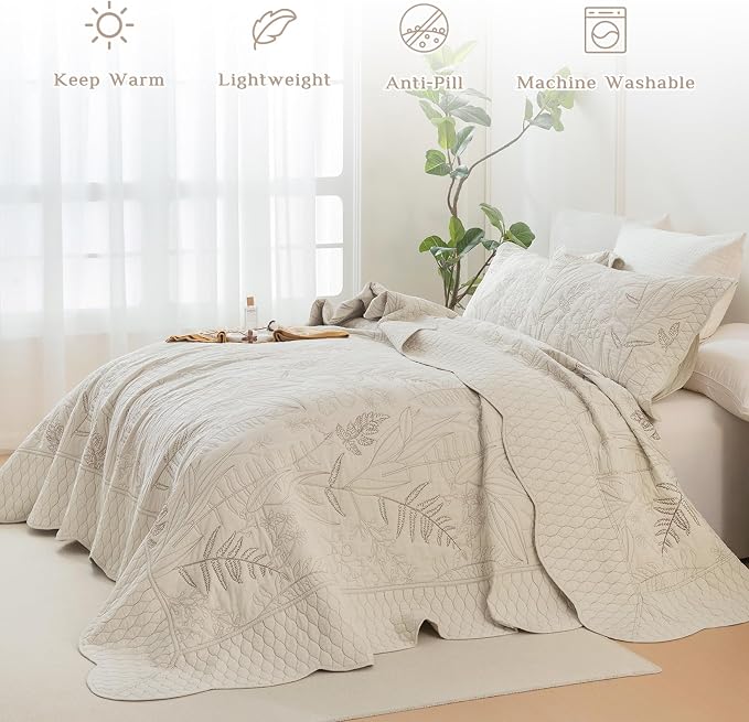CozyTide Oversized King Quilt 118"x106", Pre-Washed Cotton Wheat California - Image 2