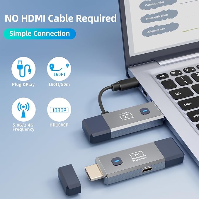 Wireless HDMI Transmitter and Receiver 328ft/100m Extender 4K Decode Input 1080P Output Plug&Play Low-Latency Dual-Band 2.4G/5.8G for Video and Audio to Monitor from PC/Projector/TV Box